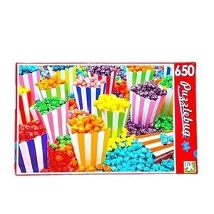 Colorful Popcorn! Puzzlebug 650 Piece Puzzle by Karen M. Romanko 19.25x13.25 NIB